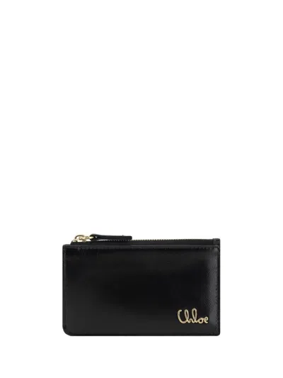 Chloé Monogrammed Leather Card Holder In Black
