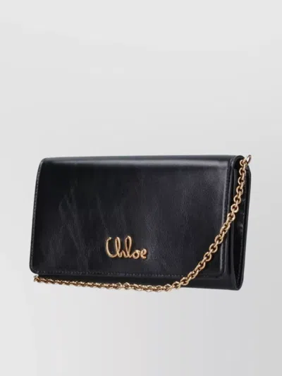 Chloé Wallets With Chain Strap And Gold-tone Hardware In Black