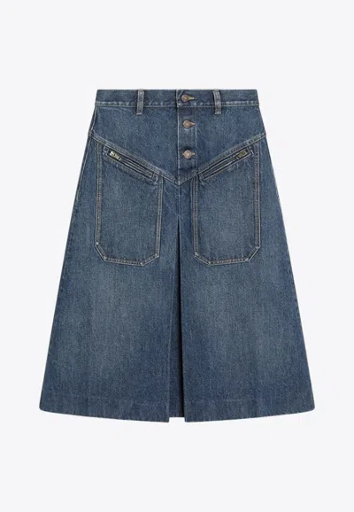 CHLOÉ WASHED DENIM MIDI SKIRT