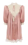Chloé Washed Silk Satin Lace-trimmed Mini Dress In Pink