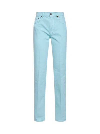 Chloé Washed Turquoise Denim Straight Jeans In Blue