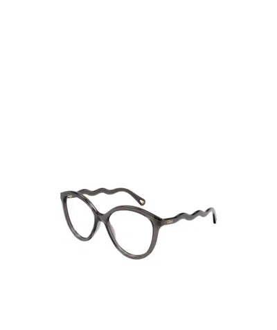 Chloé Wave-arm Round-frame Glasses In Gray