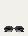 Chloé Wavy Acetate Rectangle Sunglasses In Shiny Transparent Dark Grey
