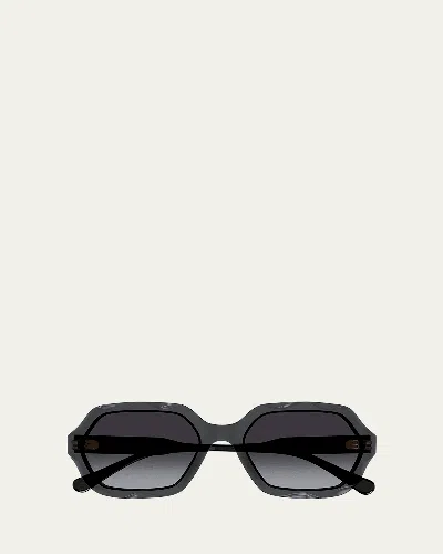 Chloé Wavy Acetate Rectangle Sunglasses In Shiny Transparent Dark Grey