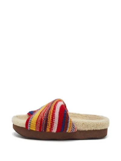 Pre-owned Chloé Wavy Shearling Platform Sandals In Red