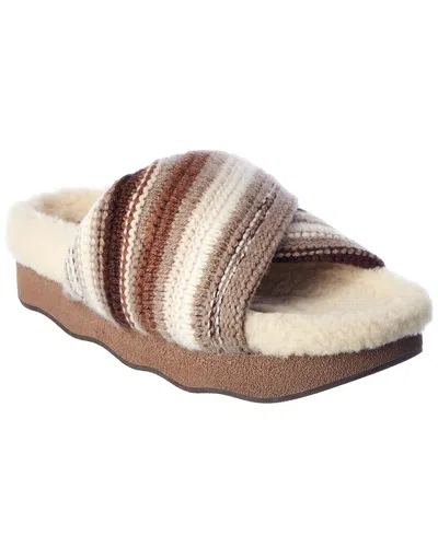 Chloé Wavy Shearling Slides In Brown