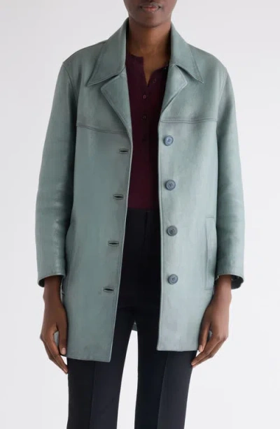 Chloé Single-breasted Long Jacket In Leather In Blue