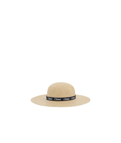 Chloé Weaving Design Straw Hat In Nude