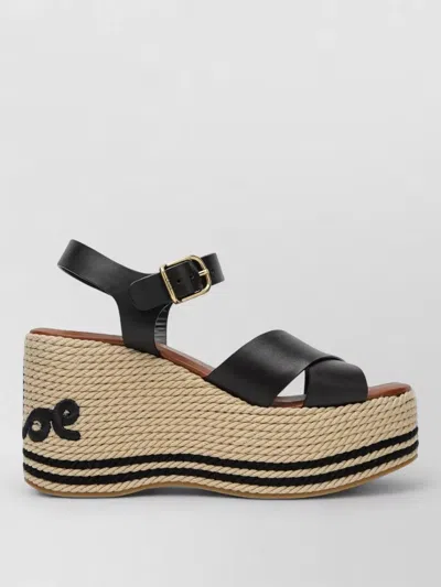 Chloé Wedge Heel Sandals Ankle Strap Embroidery