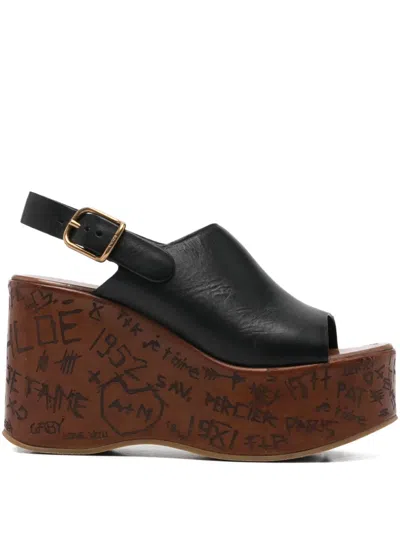 Pre-owned Chloé Wedge-sole Sandals In Black
