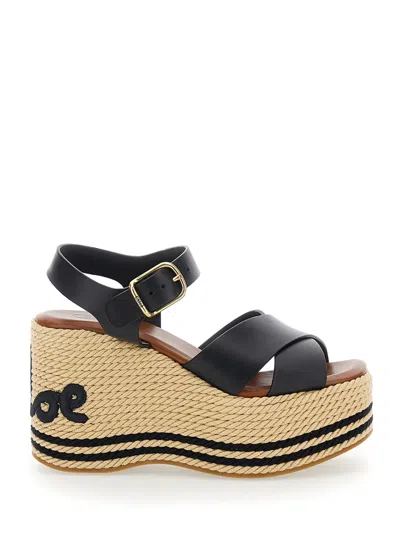 Chloé Criss-cross Platform Espadrilles In Neutral