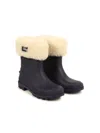 Chloé Faux-fur Trim Logo-patch Wellies In Navy