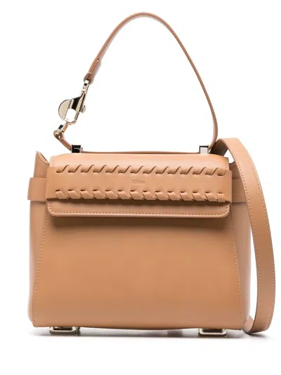 Chloé Whipstitch Detail Leather Tote Bag In Neutrals