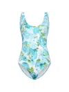 Chloé White And Blue Aqua Flower-print Lycra One-piece Swimsuit In Blue