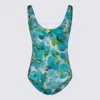 Chloé White And Blue Aqua Flower-print Lycra One-piece Swimsuit In Blue