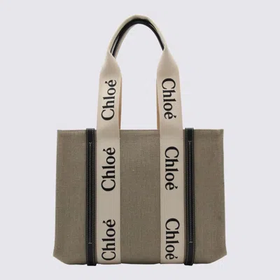 Chloé White And Blue Canvas Woody Medium Tote Bag