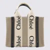 Chloé White And Blue Raffia And Leather Woody Tote Bag