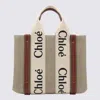 Chloé White And Brown Raffia And Leather Woody Tote Bag In Brown