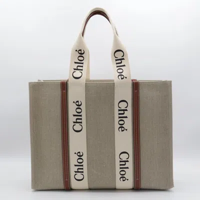 Chloé White And Brown Woody Totes In White - Brown 1
