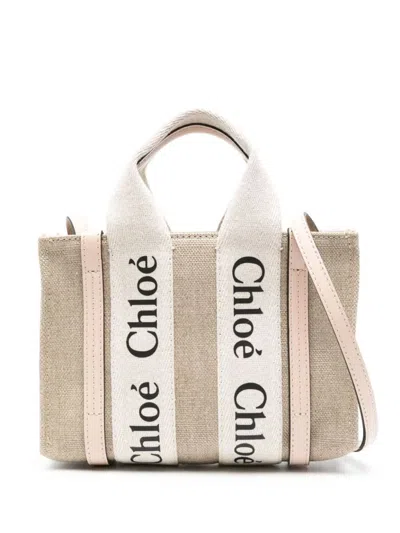 Chloé White And Pink Woody Mini Tote Bag