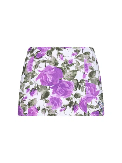 Chloé White And Purple Rose-print Lycra High-waisted Swim Skirt