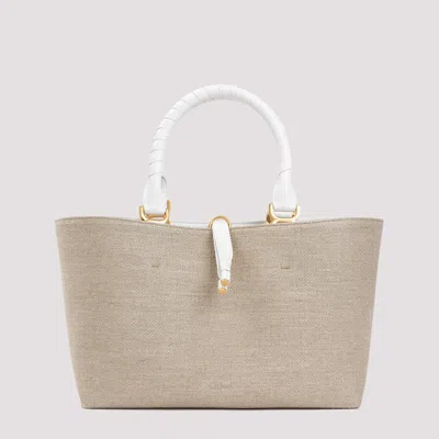 Chloé White And Sand Marcie Tote Bag In Nude & Neutrals