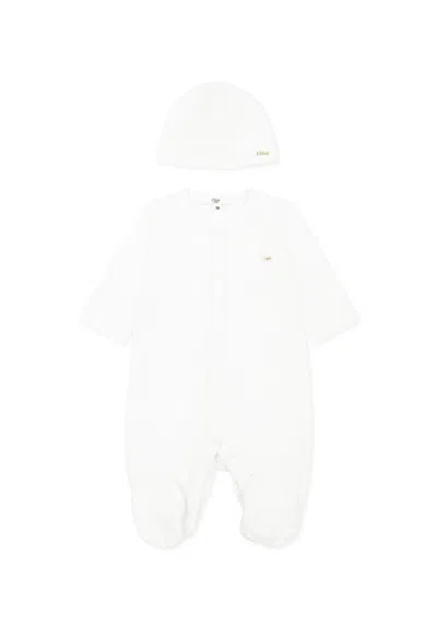Chloé White Babygrow Set For Baby Girl With Logo