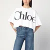 Chloé White Cropped T-shirt With Logo Lettering Print In Cotton Woman In White