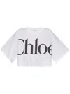 Chloé White Cropped T-shirt With Logo Lettering Print In Cotton Woman
