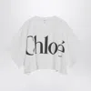 Chloé White Cropped T-shirt With Logo Lettering Print In Cotton Woman In White
