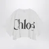 Chloé White Cropped Crewneck T-shirt With Maxi Logo Print On The Front In Cotton Woman In White