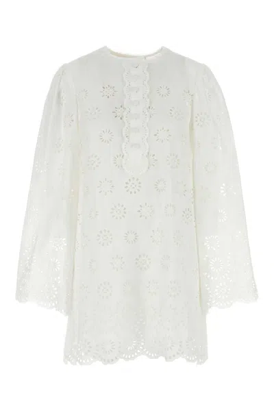 Chloé Mini Dress With Flared Sleeves And Scalloped Hem In White