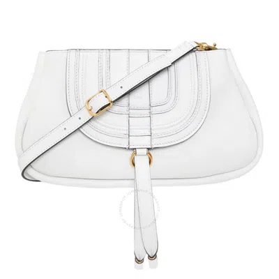 CHLOÉ CHLOE WHITE CALFSKIN MARCIE CLUTCH WITH STRAP