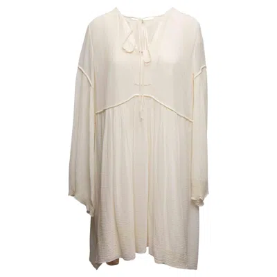 Pre-owned Chloé White Chloe Cotton & Silk Long Sleeve Dress Size Fr 44