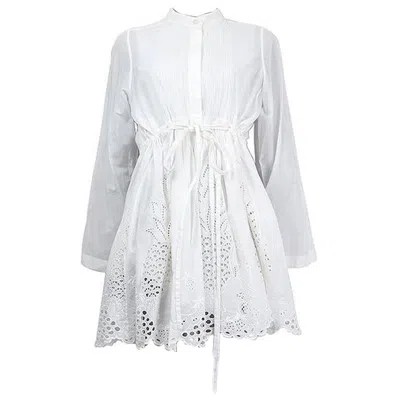 Pre-owned Chloé Chloe White Cotton 2017 Broderie Anglaise Voile Tunic Mini Dress 38 S