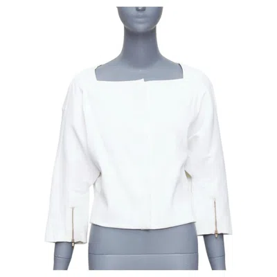 Pre-owned Chloé Chloe White Cotton Batwing Square Collar Zip Cuff Crop Jacket Fr36 S
