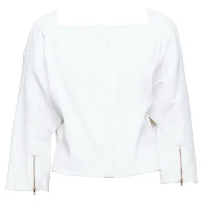 Pre-owned Chloé Chloe White Cotton Batwing Square Collar Zip Cuff Crop Jacket Fr36 S