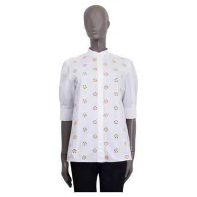 Pre-owned Chloé Chloe White Cotton Broderie Anglaise Short Sleeve Blouse Shirt 36 Xs