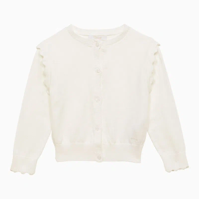 Chloé Kids' White Cotton Cardigan With Wavy Edges