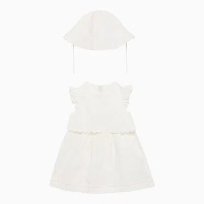 Chloé White Cotton Dress And Cap Set