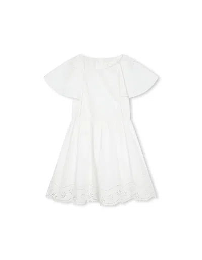 Chloé Kids' White Cotton Dress With Stars In Off White