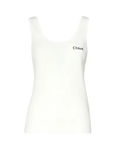 CHLOÉ CHLOÈ WHITE COTTON LOGO TANK TOP