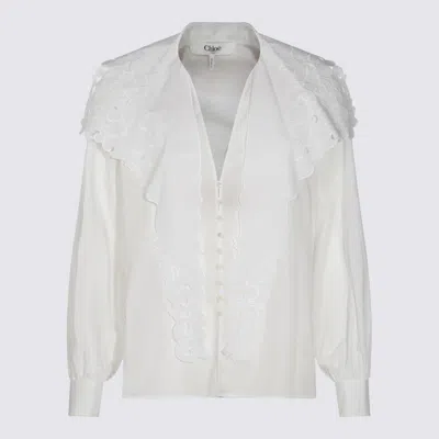 Chloé White Shirt With Embroidered Bow Tie