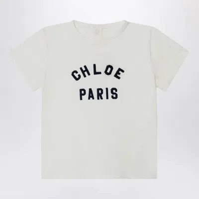 CHLOÉ WHITE COTTON T-SHIRT WITH EMBROIDERED LOGO