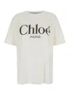 Chloé White Crewneck T-shirt With Logo Print On The Front In Cotton Woman In Multicolor