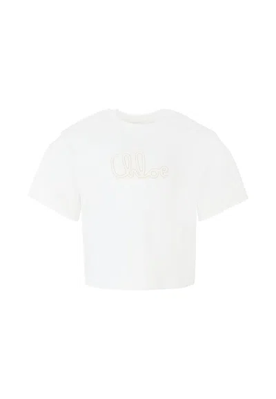Chloé Kids' White Crop T-shirt For Girl With Logo