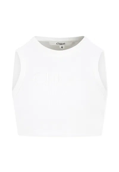 Chloé Kids' White Crop Top For Girl With Logo