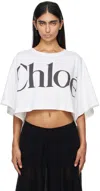 Chloé White Cropped Crewneck T-shirt With Maxi Logo Print On The Front In Cotton Woman In 101 White