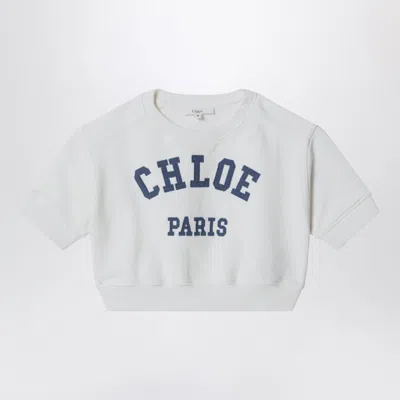 Chloé White Cropped Sweatshirt With Logo Embroidery In Gray