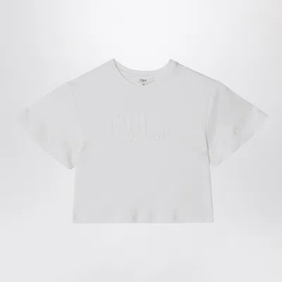 Chloé White Cropped T-shirt With Logo Embroidery In Red